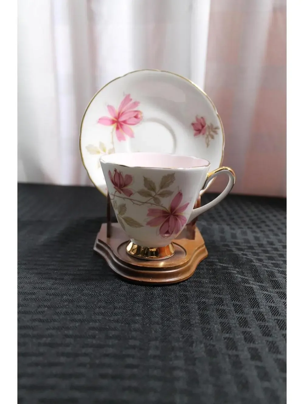 Vintage OLD ROYAL English Bone China Tea Cup & Saucer, Pink Floral